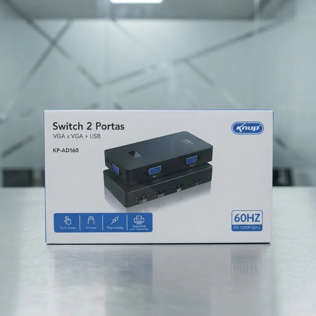 Switch com 2 Portas VGA e USB 60Hz 1080P Knup KP-AD160