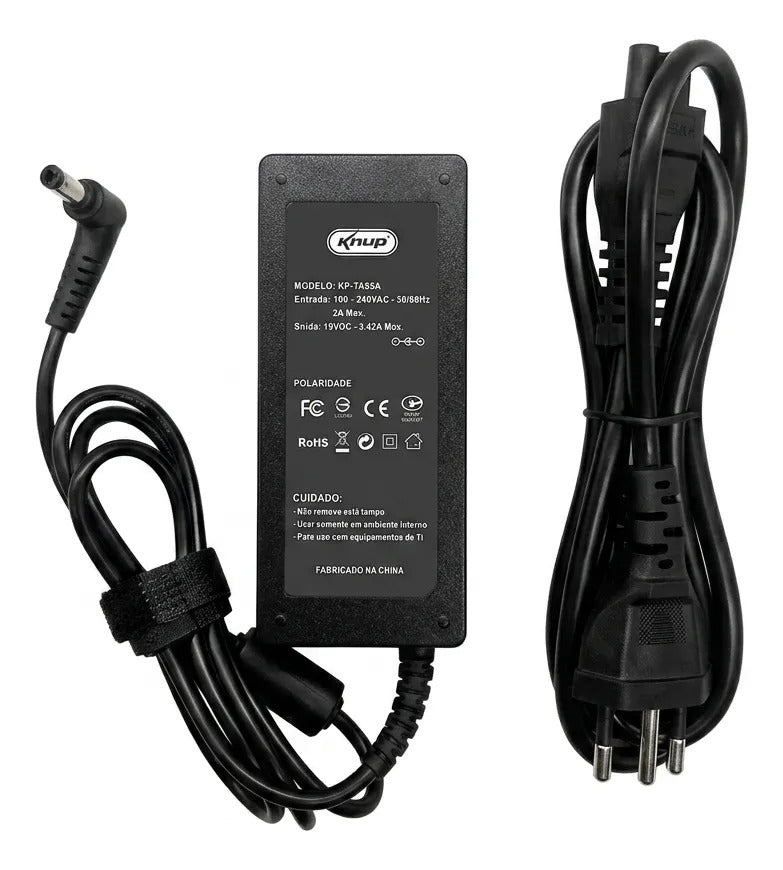 Fonte para Notebook Compatível com Toshiba 19V 3,42A 65W Plug 5.5 x 2.5 Bivolt Knup KP-TA65A