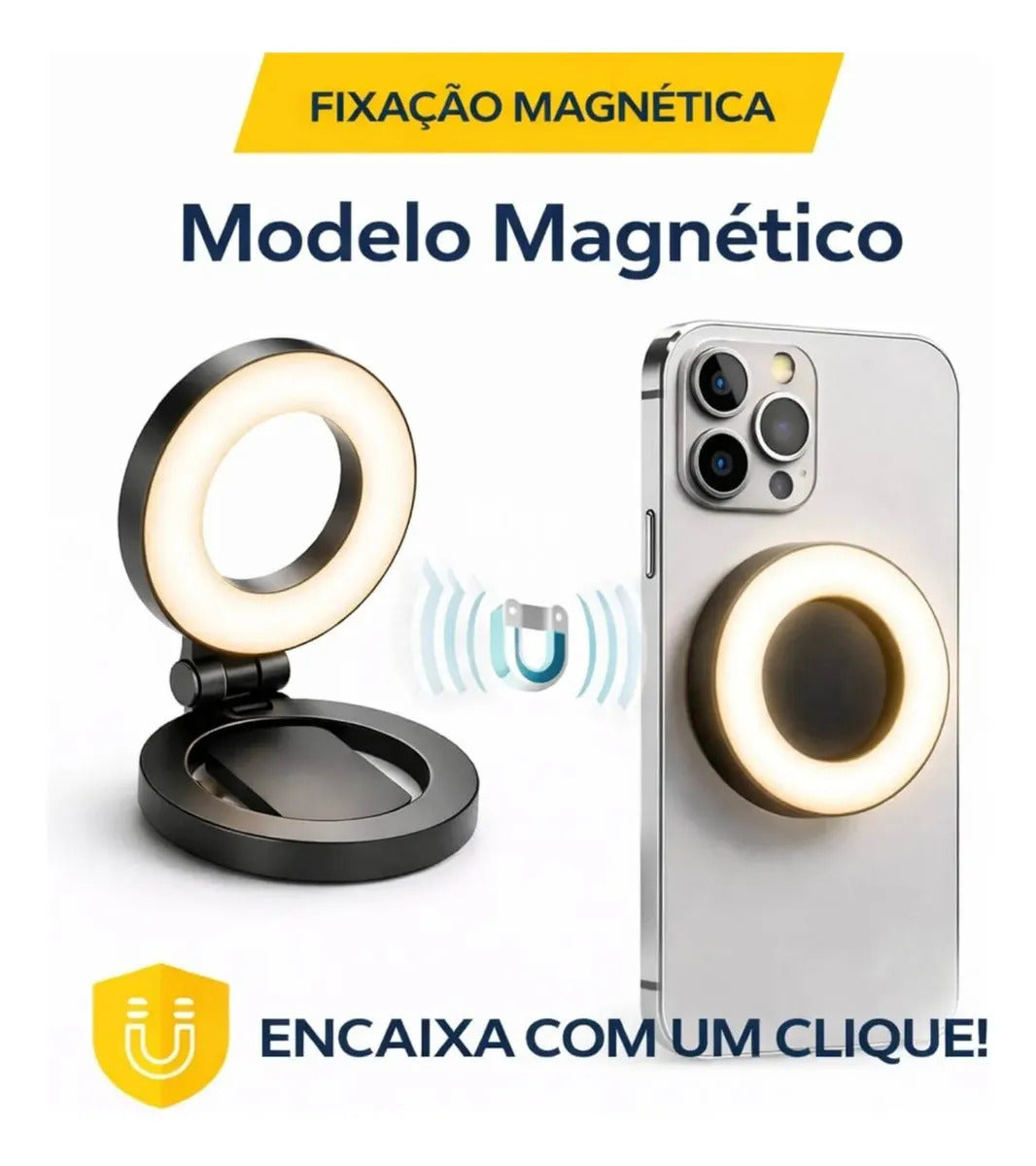 Luminária de LED Ring Light para Celular com Ímã Magnético Recarregável B-Max BM-L33