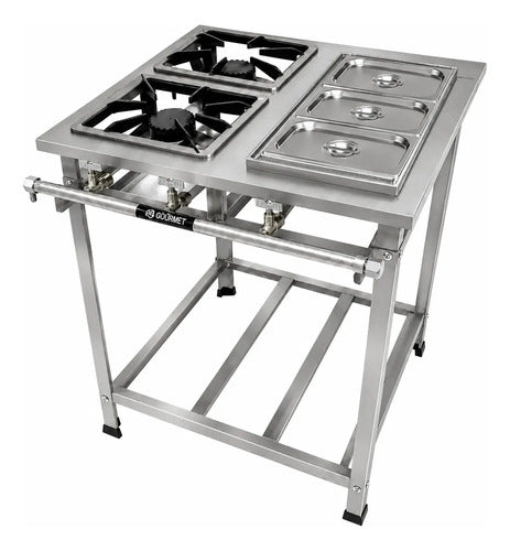 Fogão Industrial Inox 2 Bocasqs + Banho Maria Perfil5 Baixap