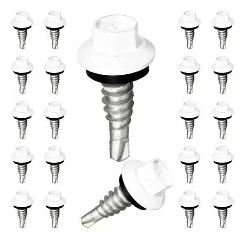 Parafuso Autobrocante Hard PB 12-1/4 TCP4 EPDM Branco RAL 9003 para Telha Sanduíche – 100 Peças – foto 1