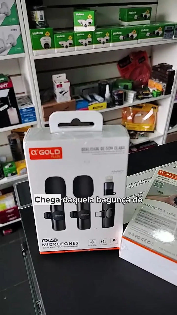 Microfone de Lapela sem Fio para iPhone com 2 Unidades A'Gold MCF-06