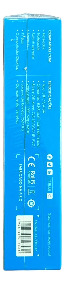 Cabo de Rede Cat6A 5 Metros com Conector RJ45 90 Graus It-Blue LE-330-5M
