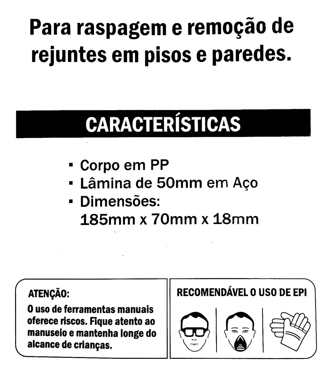 Raspador de Rejunte 8 Polegadas com Lâmina de Aço 50 mm Bestfer BFH2684