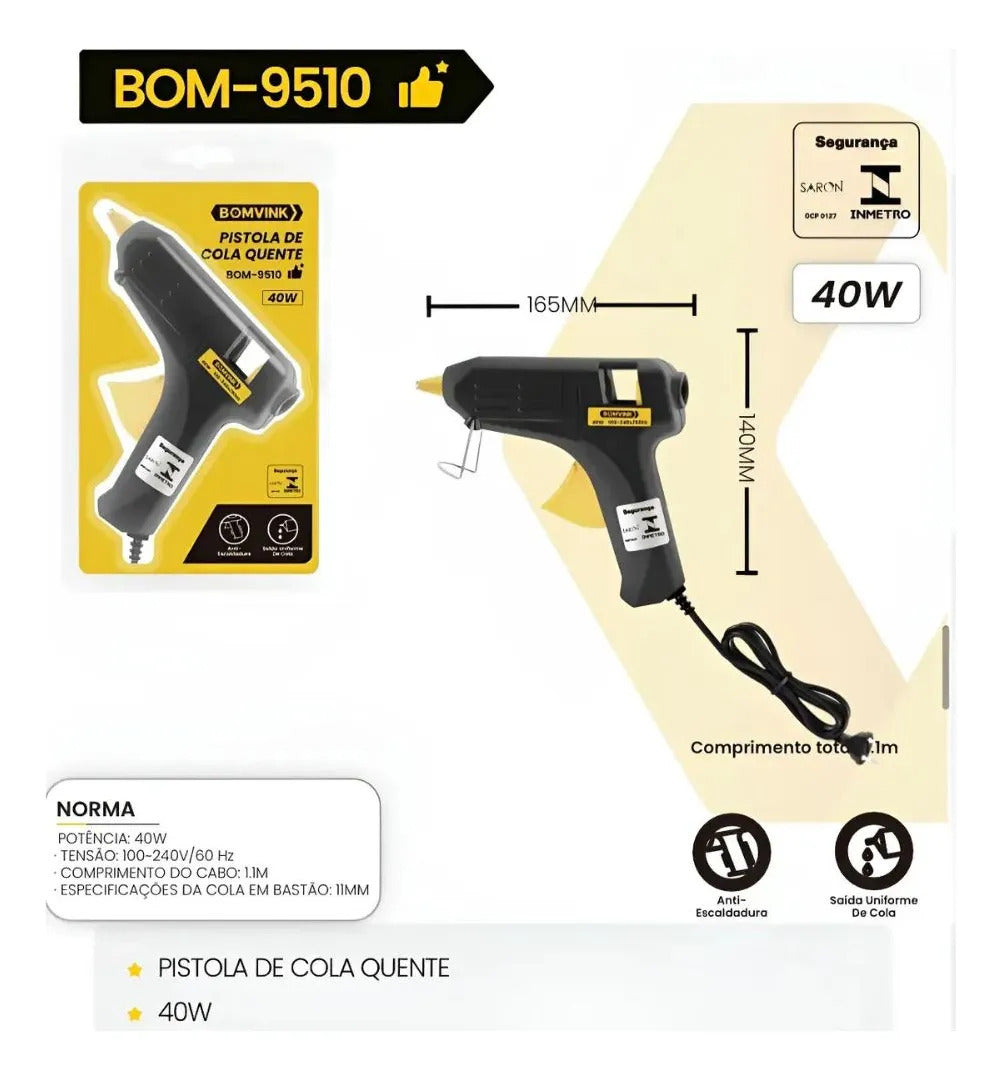 Pistola de Cola Quente Bivolt 127/220V 40W Bomvink BOM-9510