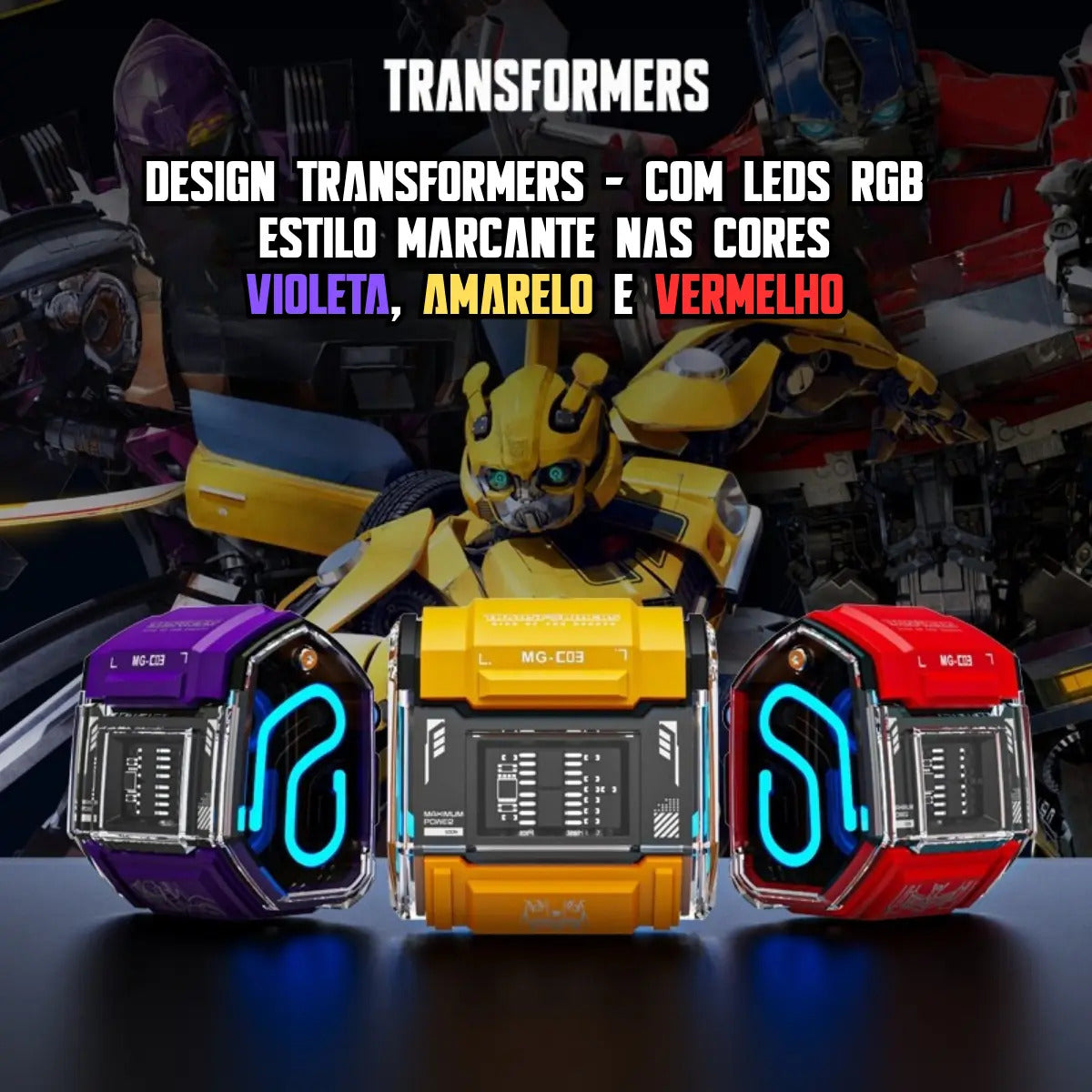 Fone de Ouvido Bluetooth 5.3 TWS sem Fio com Microfone e LED Transformers MG-C03