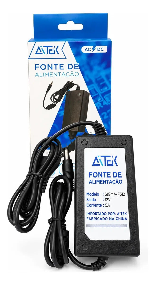 Fonte de Alimentação 12V com Plugue P4 5.5 x 2.1 mm Aitek SIGMA-F512