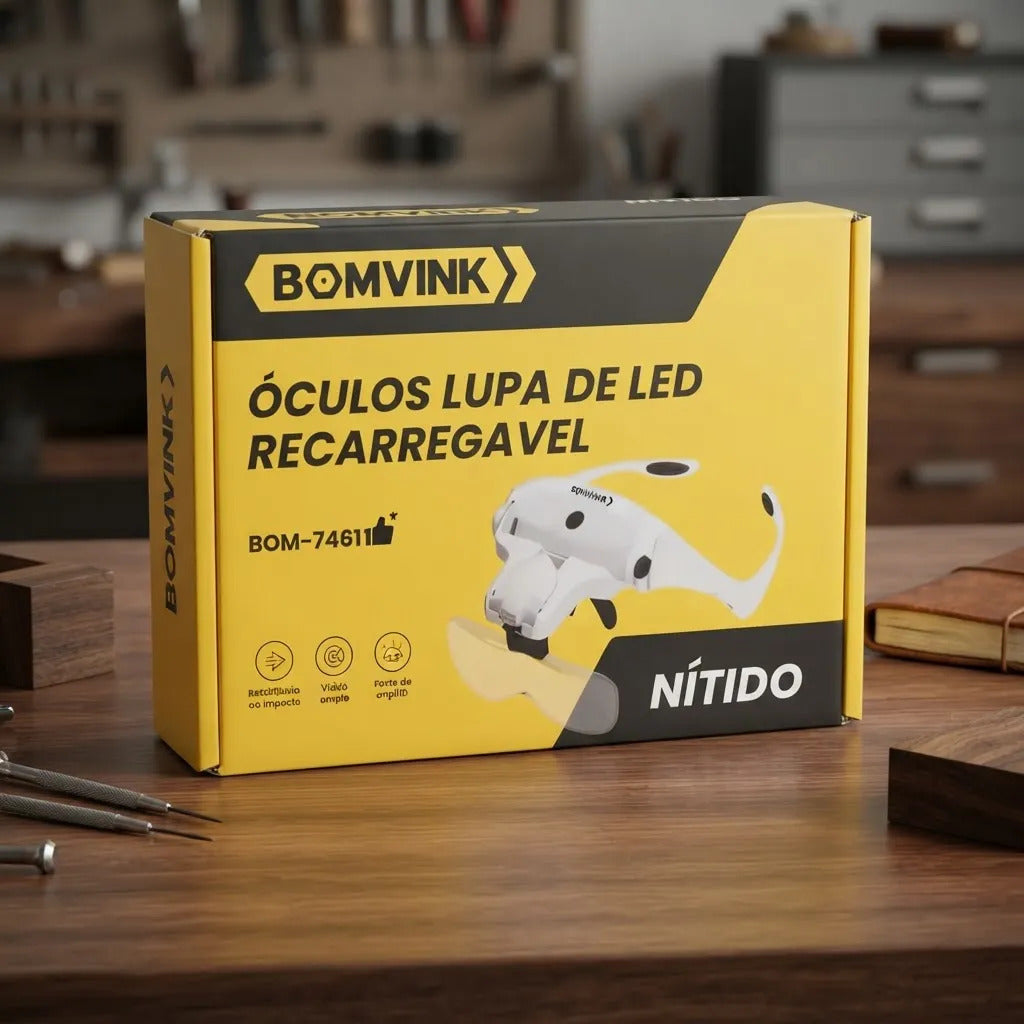 Óculos com Lupa de Cabeça com LED e 5 Lentes Intercambiáveis Bomvink BOM-7461