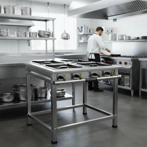 Fogão Industrial 4 Bocas Qs Baixa Pressão Inox Perfil 7 Fg