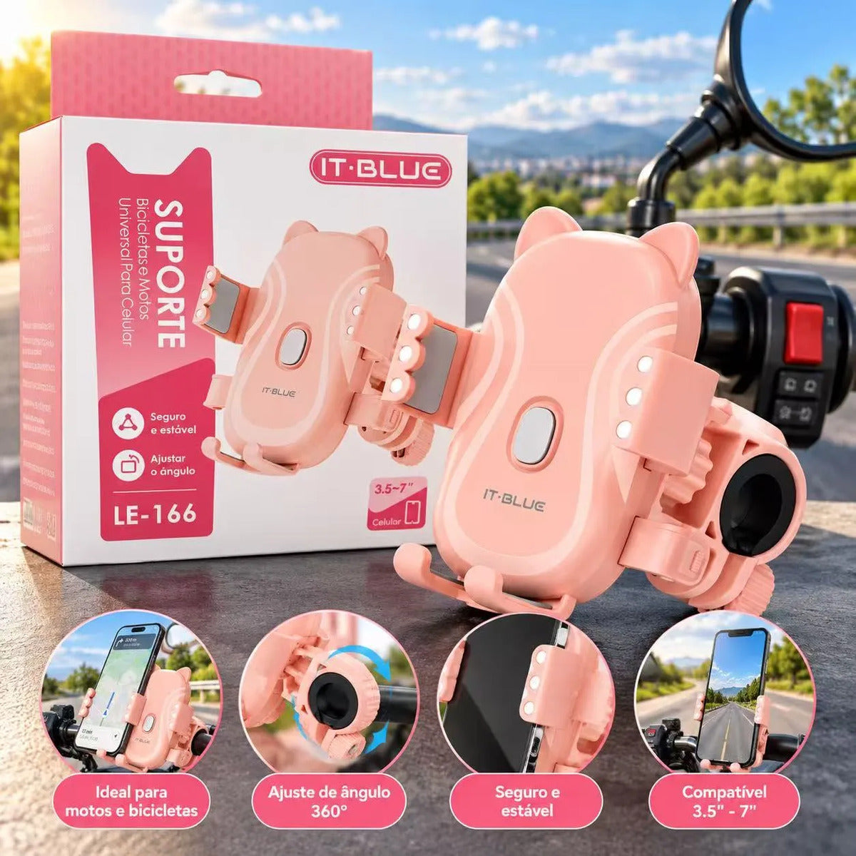 Suporte de Celular para Bicicleta e Moto Universal com Fixação Mecânica It-Blue LE-166
