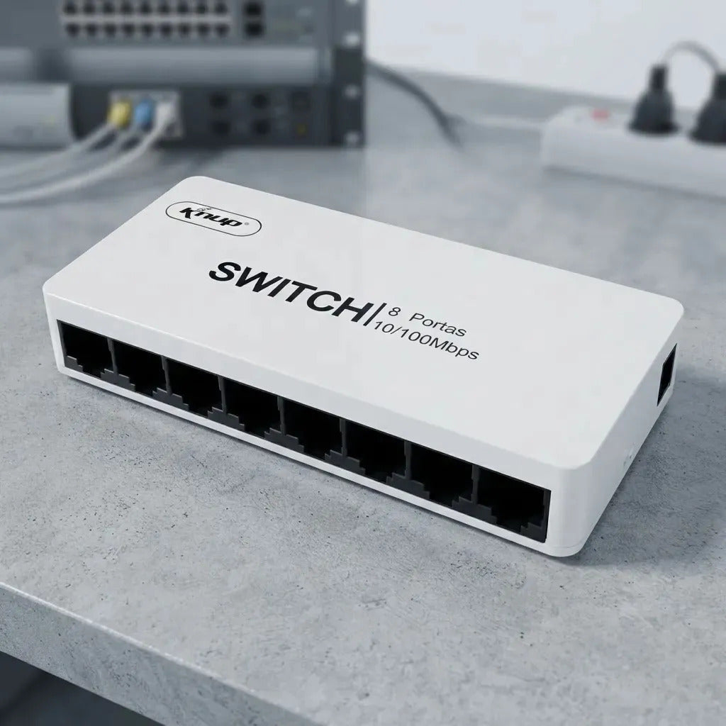 Switch de Mesa 8 Portas RJ45 10/100 Mbps com Fonte Knup KP-E08B