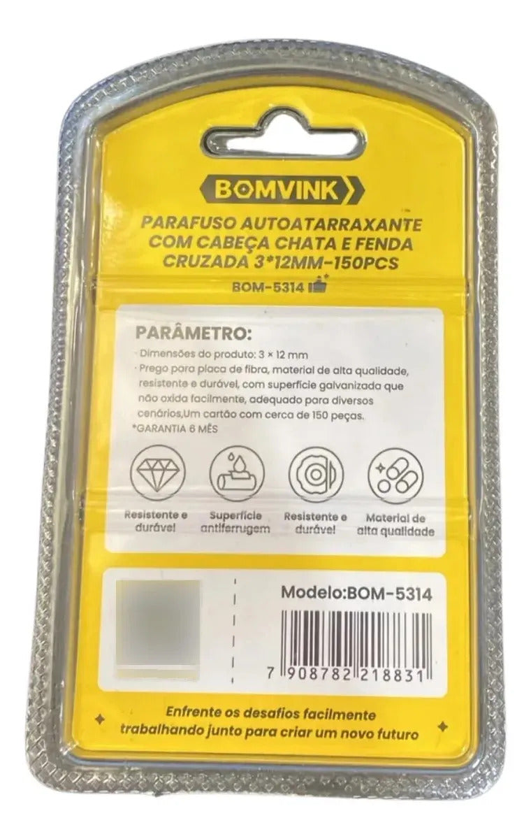 Kit com 150 Parafusos Autoatarraxantes Fenda Cruzada 3 x 12 mm Bomvink BOM-5314
