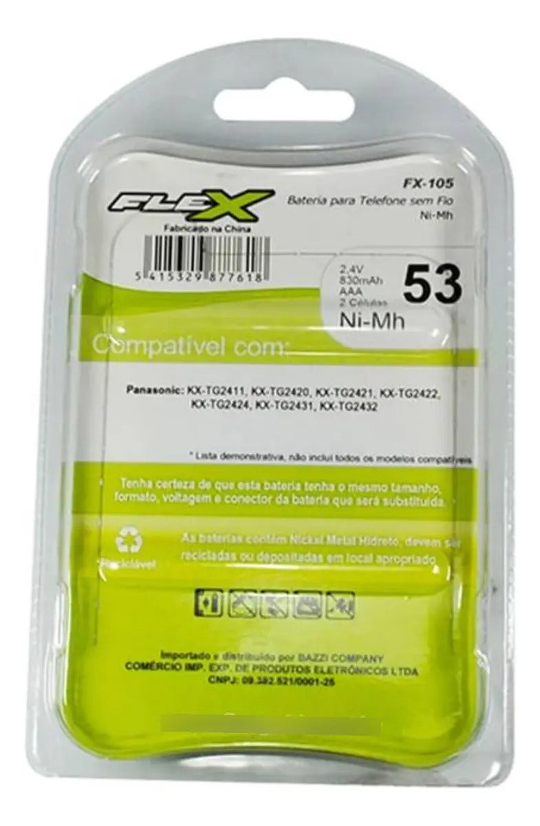 Bateria para Telefone Sem Fio 2,4V 830mAh 2 Células 5/4 AAA Flex FX-105