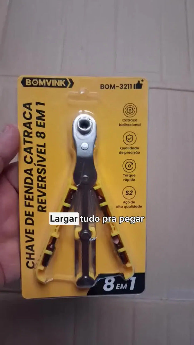 Chave de Fenda com Catraca Reversível 8 em 1 Ponta Magnética Bomvink BOM-3211
