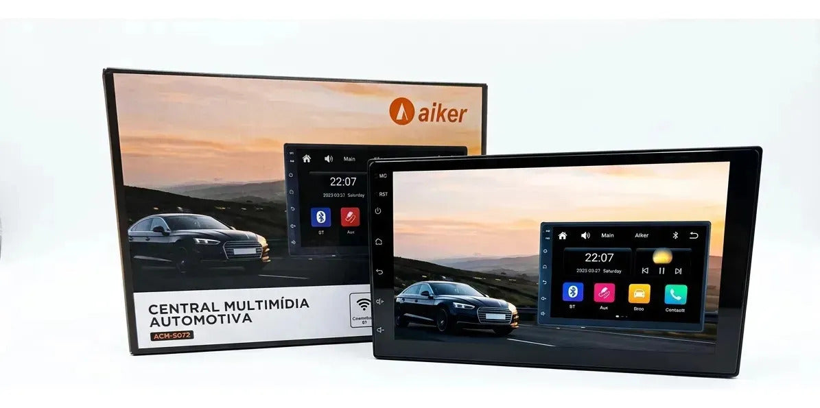 Central Multimídia Automotiva 7" Touch Bluetooth CarPlay Android Auto Aiker ACM-5072