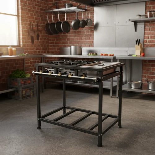 Fogão Industrial 4 Bocas Qs + Banho Maria Alta P. Perfil 5