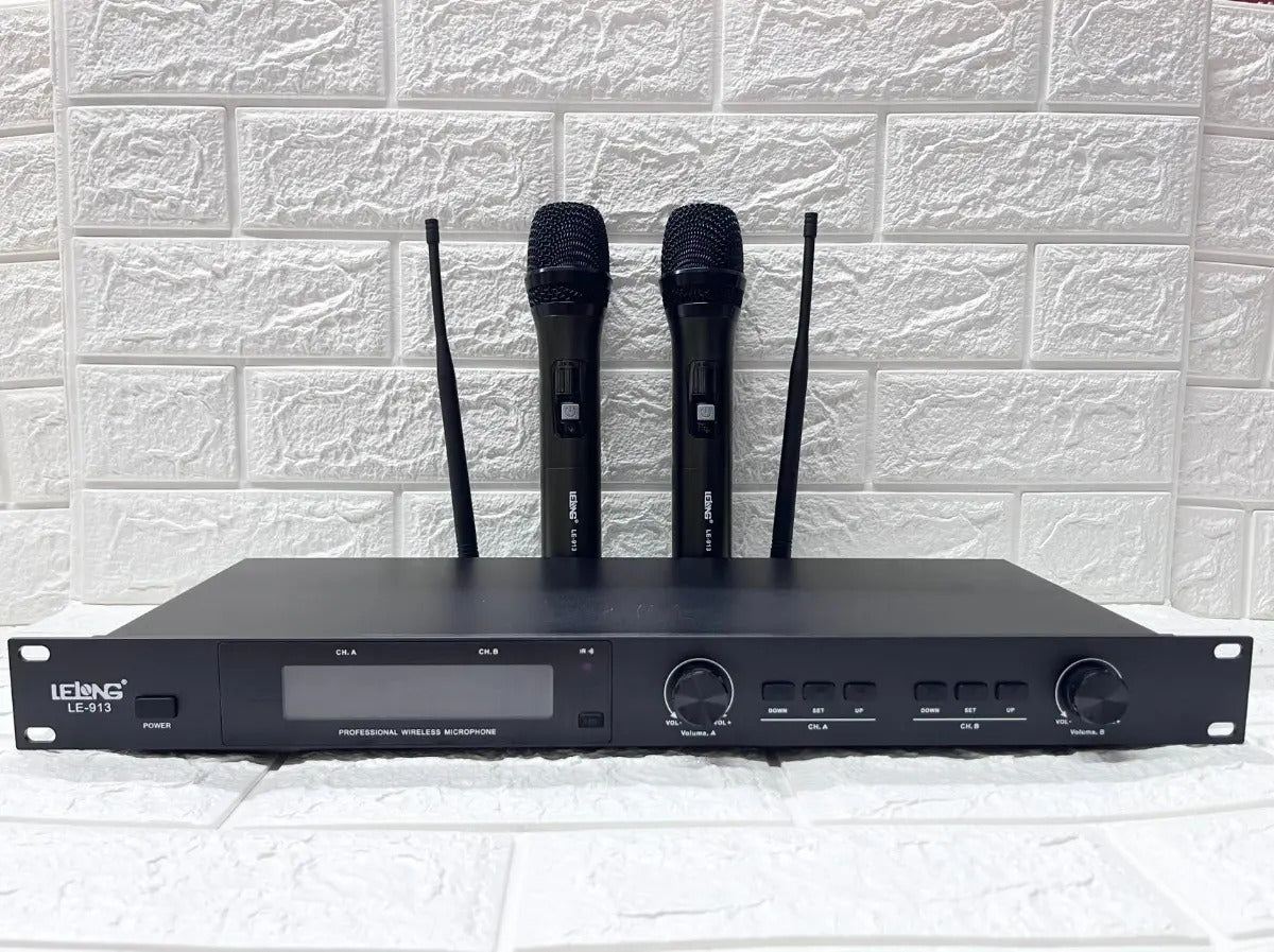 Kit com 2 Microfones sem Fio UHF com Receptor para Palestras, Igrejas e Eventos Lelong LE-913