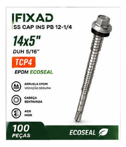 Parafuso Hard Ss Cap Ins Pb 14x5 Tcp4 Epdm Ecoseal – 100 Peças – foto 3