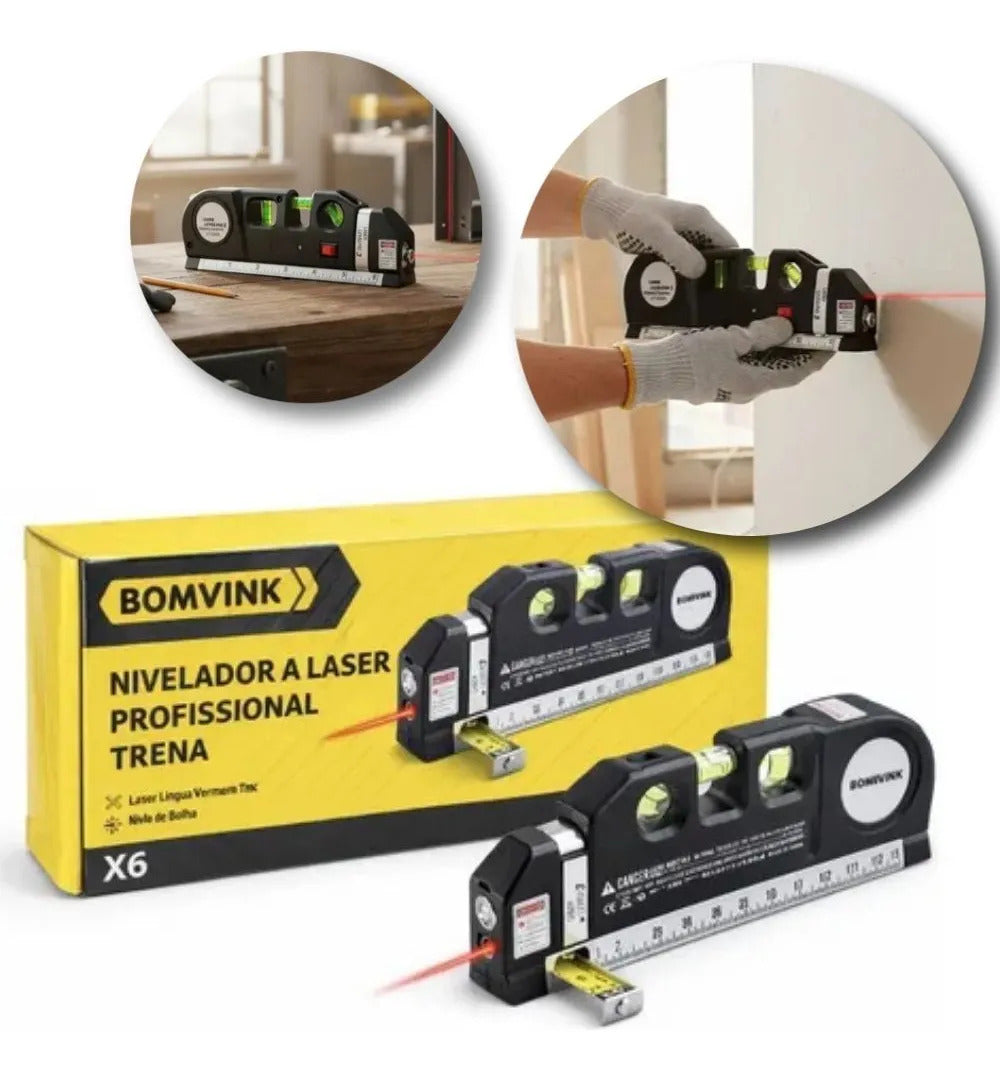 Trena Niveladora a Laser Profissional 10 m com Trena Integrada Bomvink BOM-6201