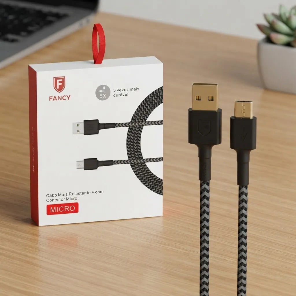 Cabo de Dados USB para Micro USB V8 2,4A 1 Metro Nylon Fancy CA104