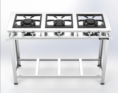 Fogão Industrial 3 Bocas 1qs 2qd Qg B.p P7 Inox Fast G.