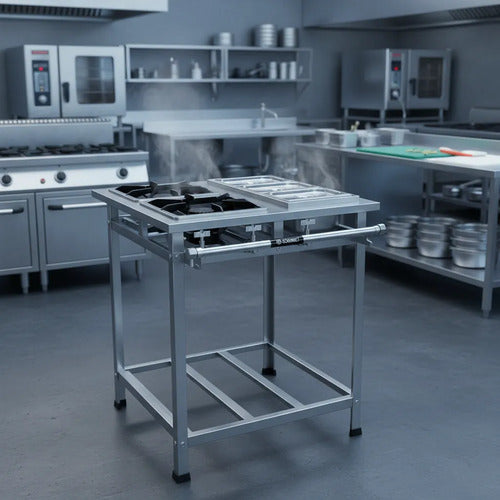 Fogão Industrial Inox 2 Bocasqs + Banho Maria Perfil5 Baixap