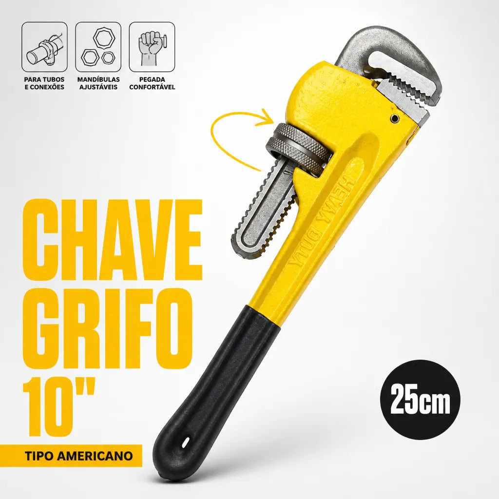 Chave de Grifo 10 Polegadas em Aço com Cabo Antiderrapante Bomvink BOM-1288