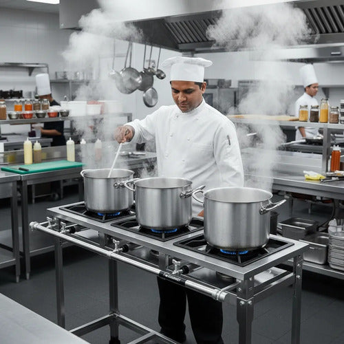 Fogão Industrial 3 Bocas 1qs 2qd Baixa Pressão Perfil 5 Inox