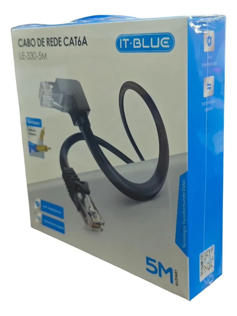 Cabo de Rede Cat6A 5 Metros com Conector RJ45 90 Graus It-Blue LE-330-5M