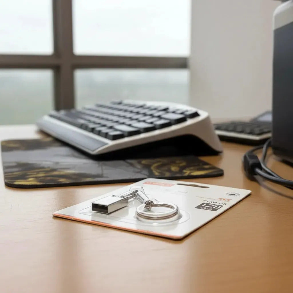Mini Pen Drive 128GB Metálico com Argola para Chaveiro A'Gold PNM-66