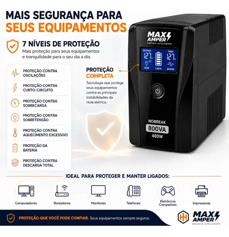 Nobreak com Display LCD 800VA 480W 220V Bateria Selada It-Blue MAX-0402