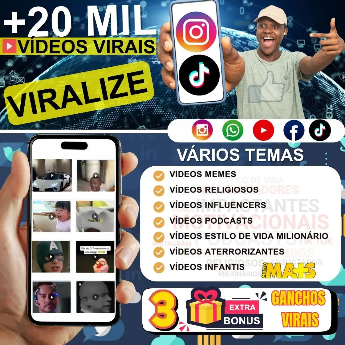 +20 Mil Vídeos Cortes Virais Para Tiktok + Brindes