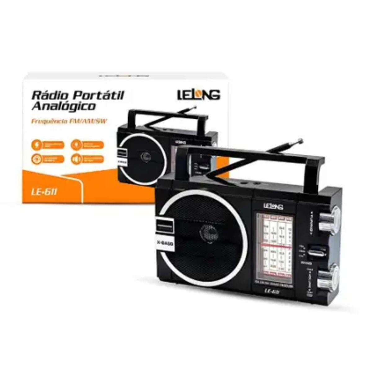 Radio FM AM SW Portátil Analógico Bivolt Recarregável 611