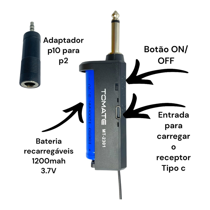 Microfone Duplo Sem Fio Com Transmissor Tomate