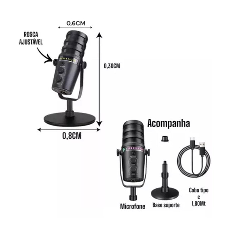 Microfone Condensador Tomate Preto com Captura 360°