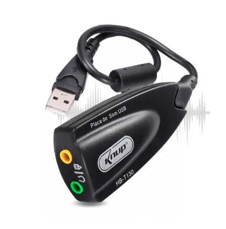 Adaptador para Placa de Som P2 USB 2.0 para Fone e Microfone Knup HB-T130