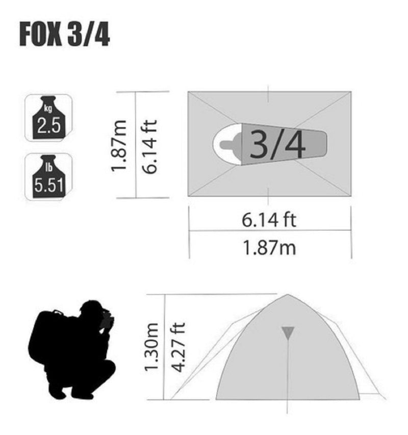 Barraca Camping Fox 3/4 Pessoas 187 X 187 X 130 Cm Nautika