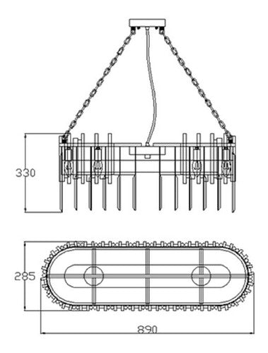 Lustre Pendente Retangular Estrutura Dourada Com Cristais