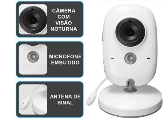 Babá Eletrônica com Câmera, Monitor e Visão Noturna sem Fio A'Gold CAM-01