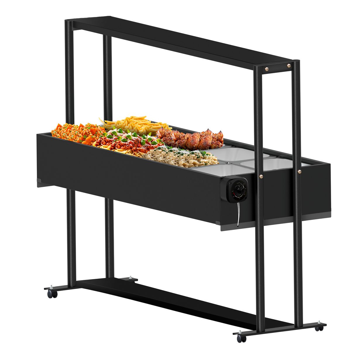 Buffet Térmico Aquecido Saro BF8 com 8 Cubas Inox, Tampa e Rodízios