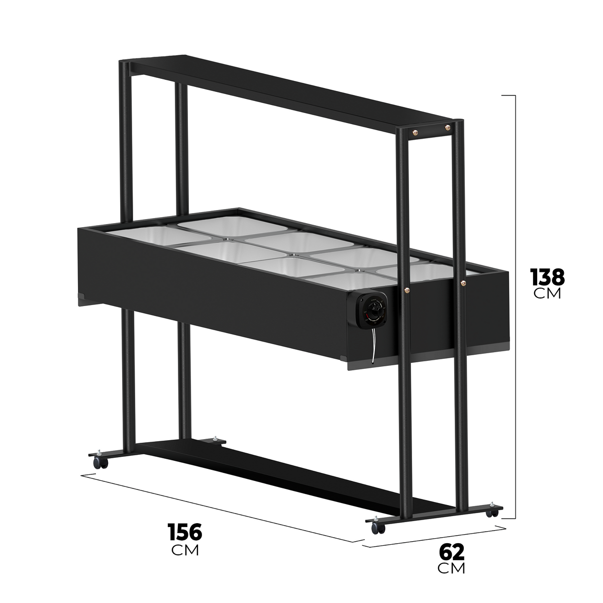 Buffet Térmico Aquecido Saro BF8 com 8 Cubas Inox, Tampa e Rodízios