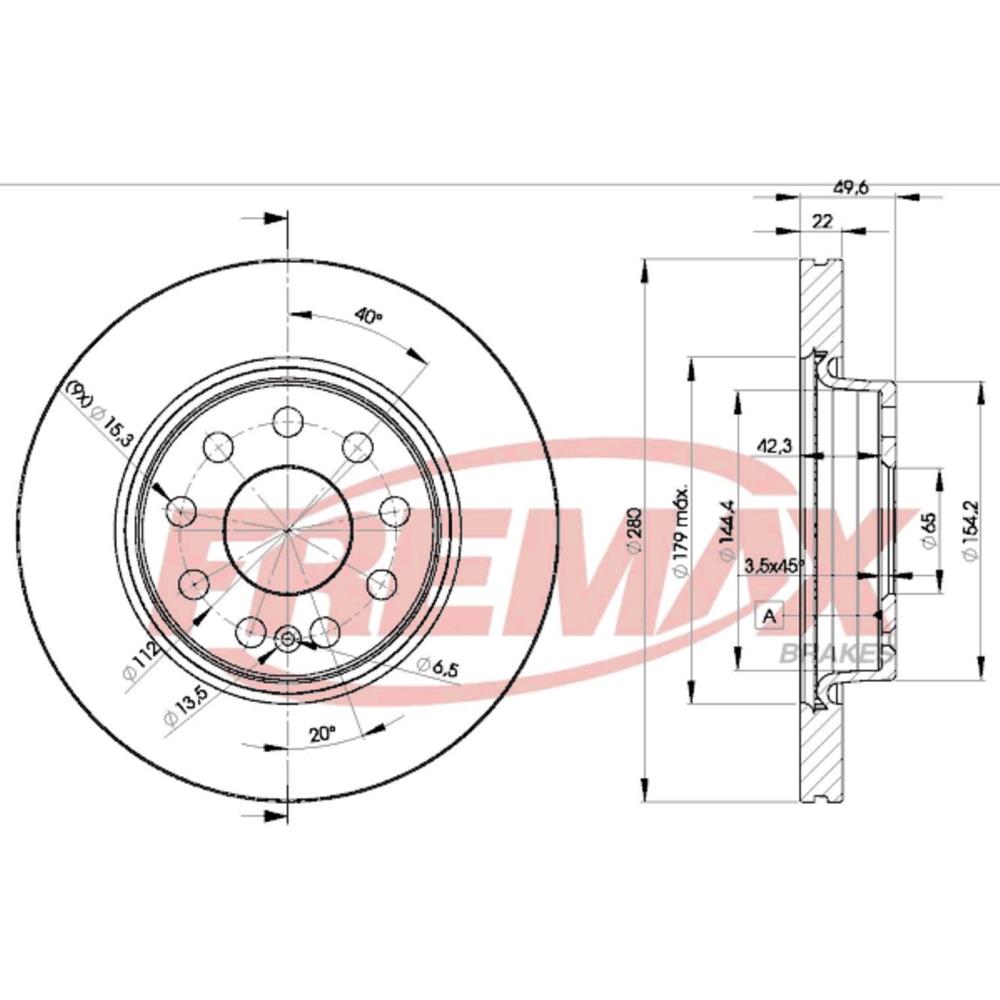 Disco de Freio Ventilado Dianteiro Fremax BD5614 Caixa com 2 Audi A3, VW Jetta