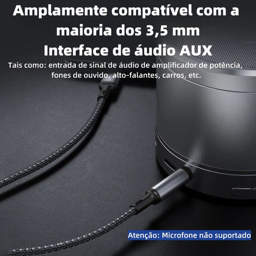 Cabo P2 Auxiliar Áudio Para iPhone Lightning 3.5mm Alumínio