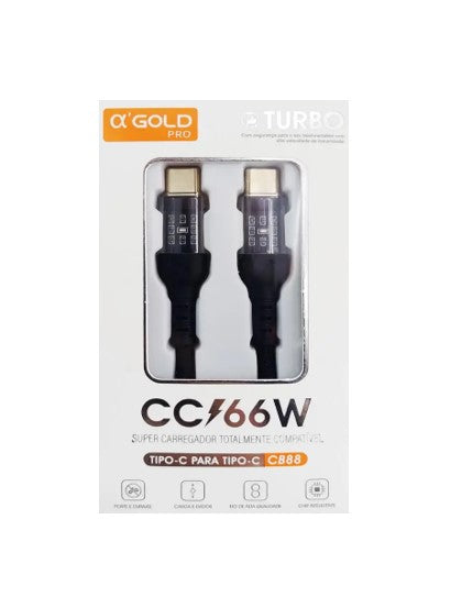 Cabo de Dados Turbo USB Type-C para Type-C 1m 66W Trançado A'Gold CB88