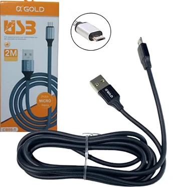 Cabo de Dados Turbo USB para V8 Micro USB 2 Metros 5A A'Gold CB05-1