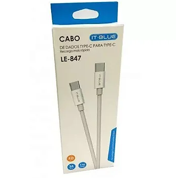 Cabo de Dados USB-C Para USB-C 1m 3A 60W Carregamento Rápido e Transferência IT-Blue LE-847