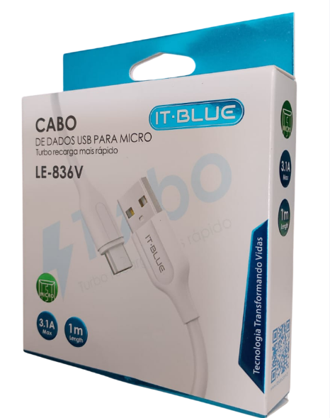Cabo de Dados USB para V8 Micro USB 1 Metro 3.1A IT-Blue LE-836V