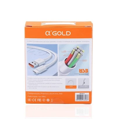 Cabo de Dados USB para V8 Micro USB 1 Metro 6A Carregamento Rápido A'Gold CB100-1