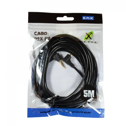 Cabo Auxiliar P2 Macho para P2 Macho com Conectores 90 Graus 5 Metros X-Cell XC-P2-9C