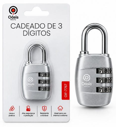 Cadeado de Segurança com Senha de 3 Dígitos Oasis OIF-7787